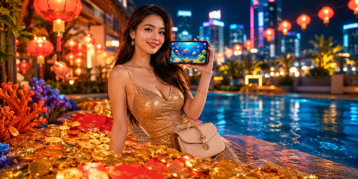 Bầu không khí lễ hội đỏ tươi với đèn lồng và phong bao tượng trưng cho thưởng game Tết