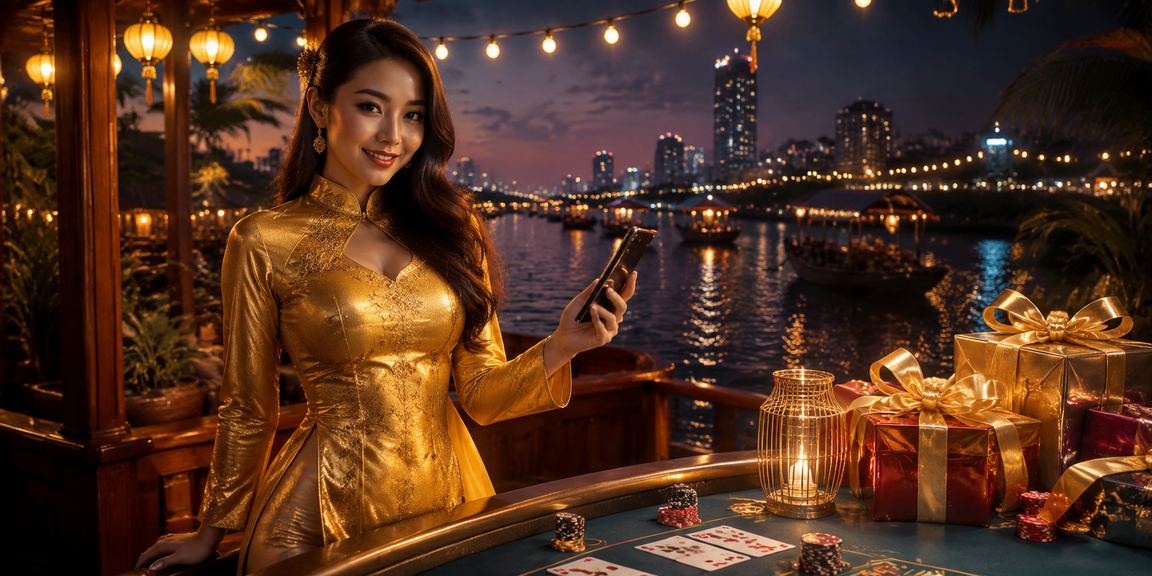 Khung cảnh sông Mekong thanh bình tương phản với không khí sôi động của bàn baccarat trực tuyến buổi tối