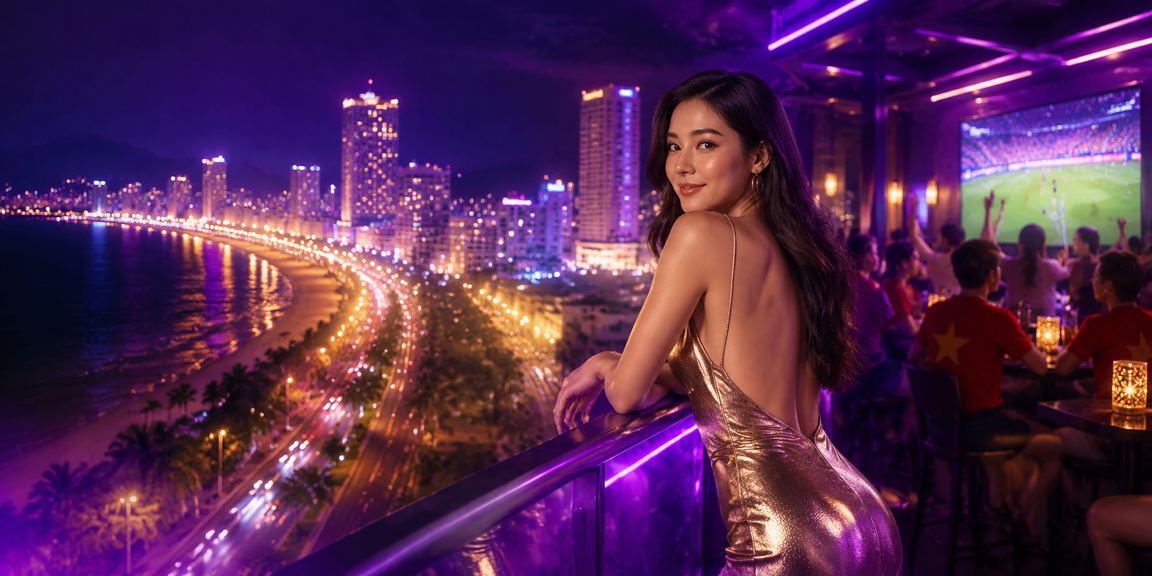 Ánh đèn neon Nha Trang về đêm gợi không khí sôi động của các chương trình hoàn tiền và bonus trực tuyến